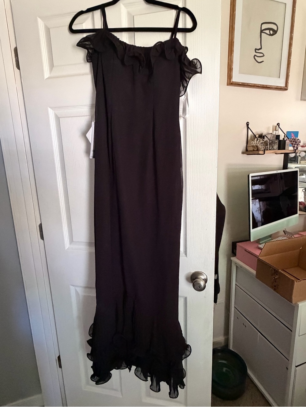 Azazie Black Ruffle-Trim Maxi Dress